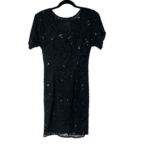 Vintage Women's In Fashions Sequin Beaded Button Front Sheath Dress Black Small - Picture 2 of 7